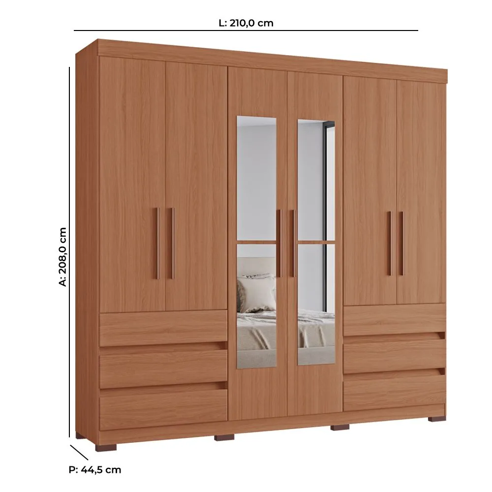Guarda Roupa Casal Panamá 100% MDF 6 Portas 4 Gavetas Freijó - Tuboarte Móveis  - 2