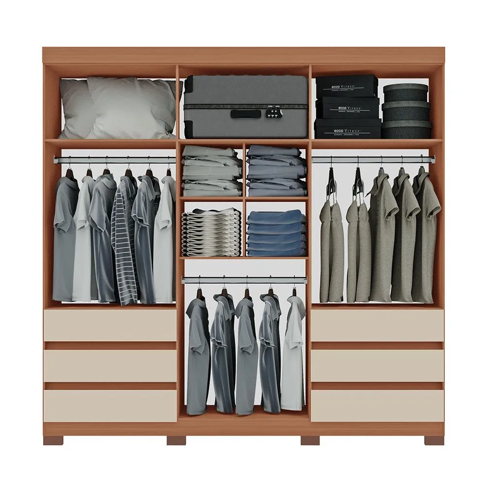 Guarda Roupa Casal Panamá 100% MDF 6 Portas 4 Gavetas Freijó/Off White - Tuboarte Móveis  - 3