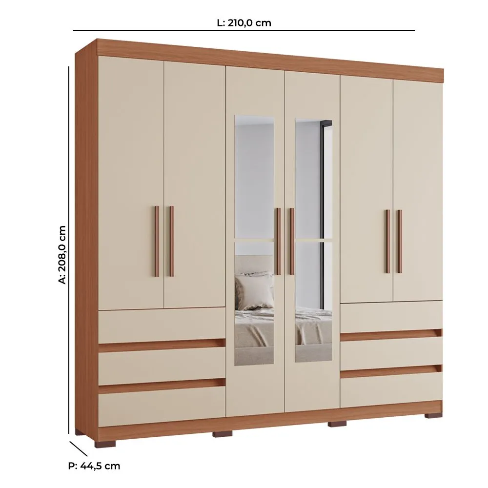 Guarda Roupa Casal Panamá 100% MDF 6 Portas 4 Gavetas Freijó/Off White - Tuboarte Móveis  - 2