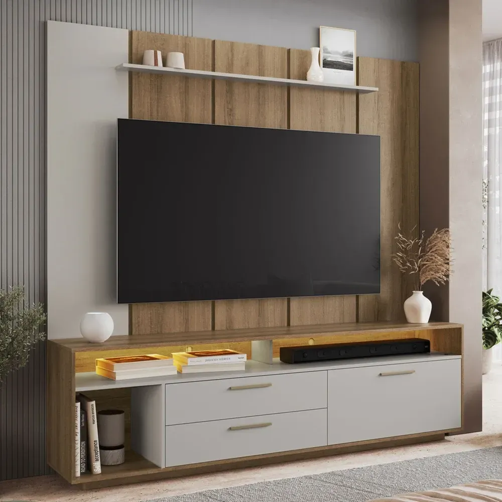 Estante para TV Até 75 Polegadas Reims 1 Porta 2 Gavetas com LED Arenas - Art In Móveis - 1