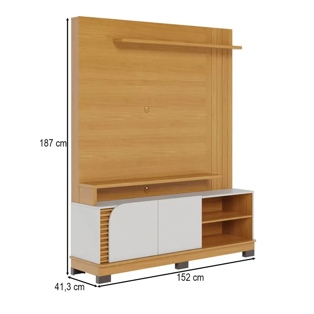 Estante para TV Até 65 Polegadas Jurerê 2 Portas Ripado Naturale/Off White Matte - Colibri - 3
