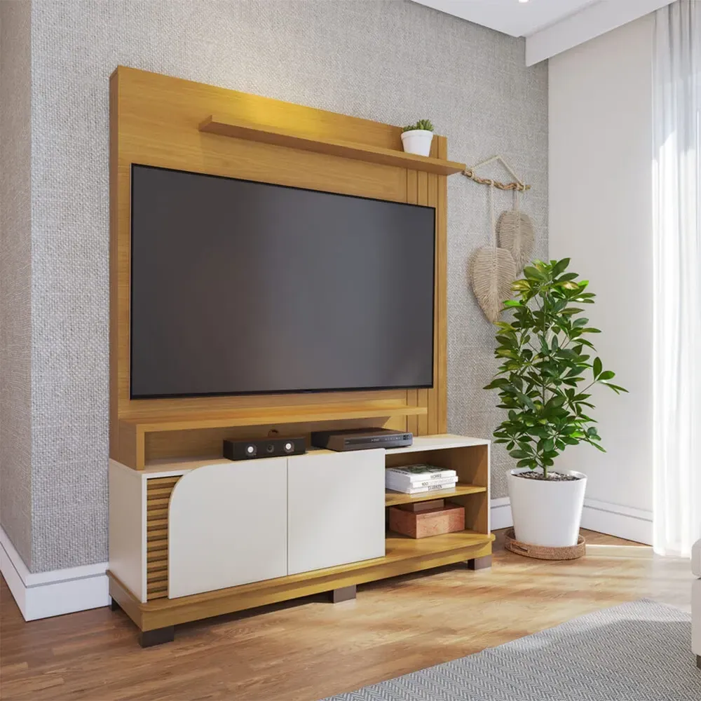 Estante para TV Até 65 Polegadas Jurerê 2 Portas Ripado Naturale/Off White Matte - Colibri - 1