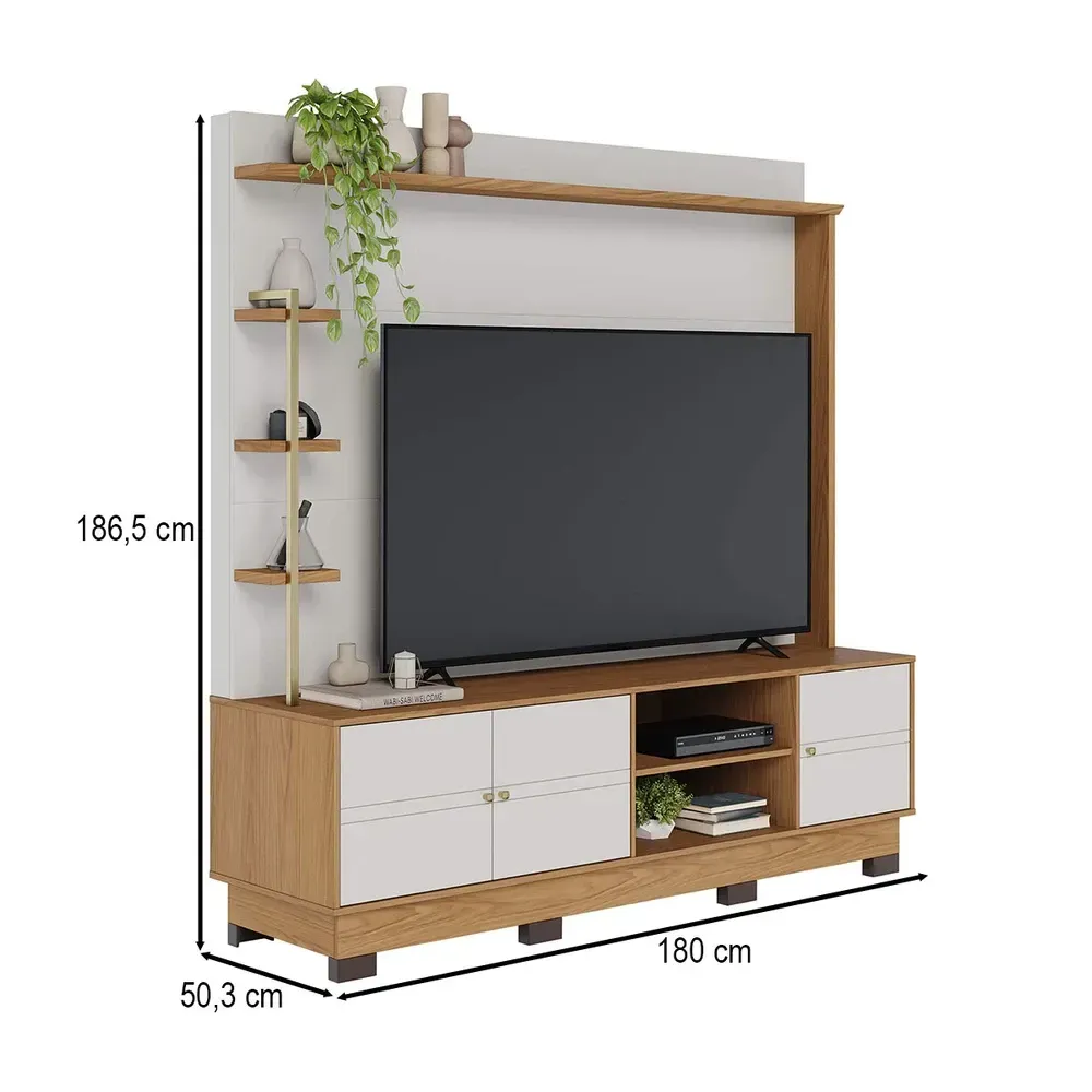 Estante para TV Até 70 Polegadas Paraná 3 Portas Off White Matte/Freijó - Colibri - 3