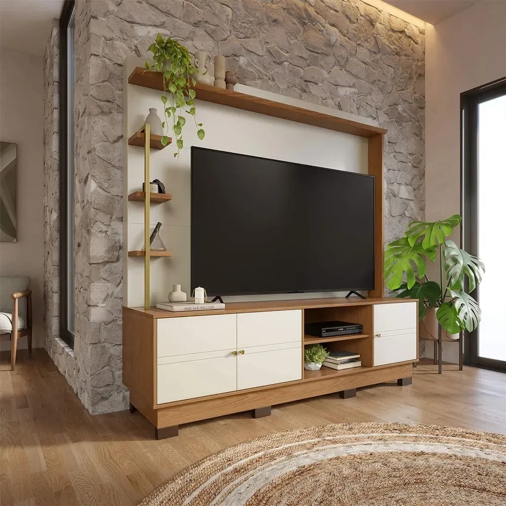 Estante para TV Até 70 Polegadas Paraná 3 Portas Off White Matte/Freijó - Colibri - 1