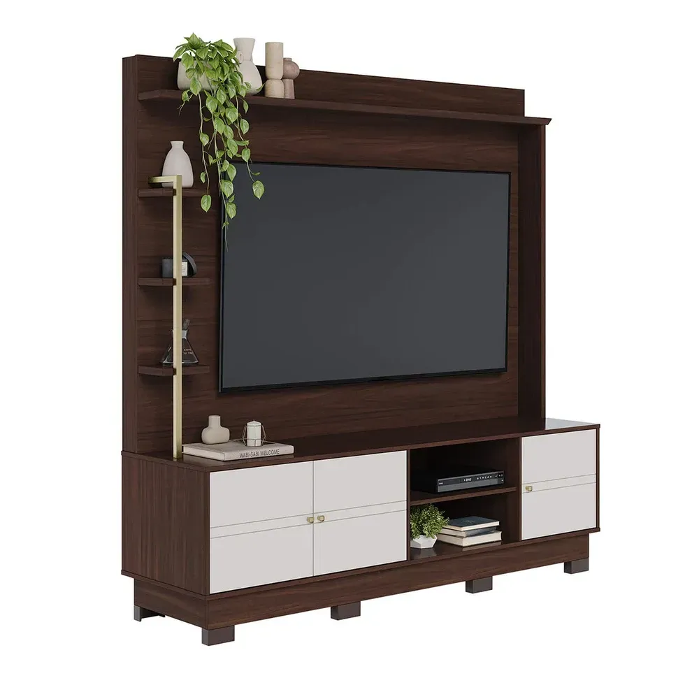 Estante para TV Até 70 Polegadas Paraná 3 Portas Nogueira Real/Off White Matte - Colibri - 2