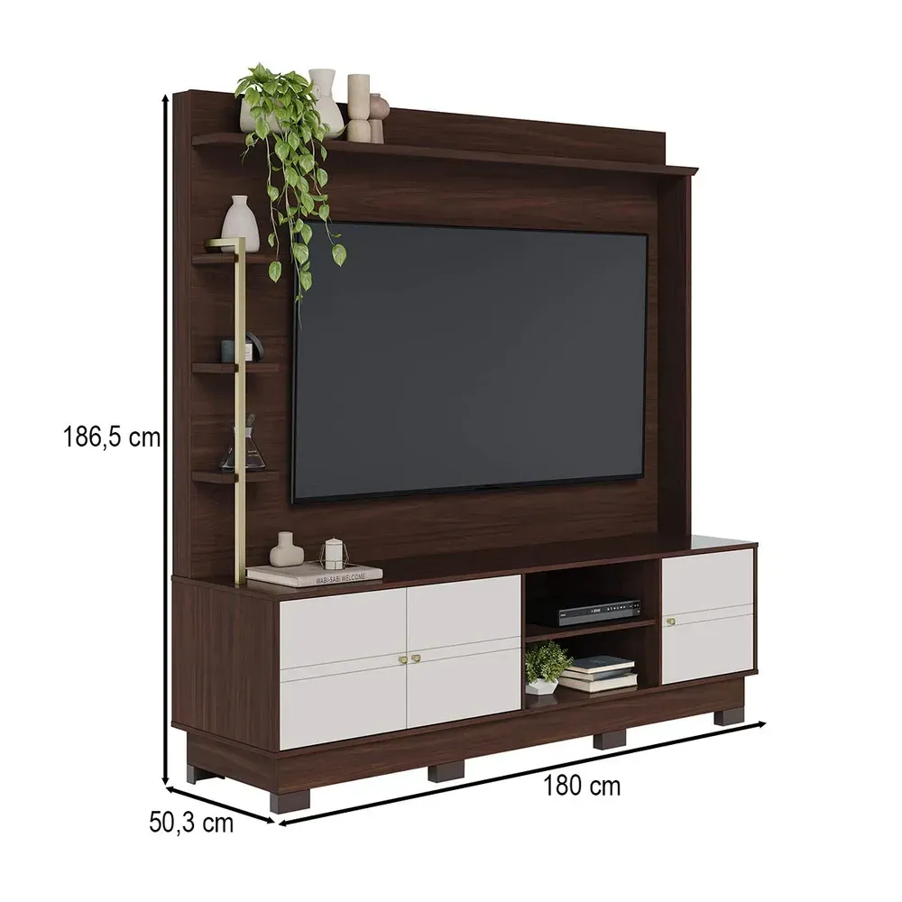 Estante para TV Até 70 Polegadas Paraná 3 Portas Nogueira Real/Off White Matte - Colibri - 3
