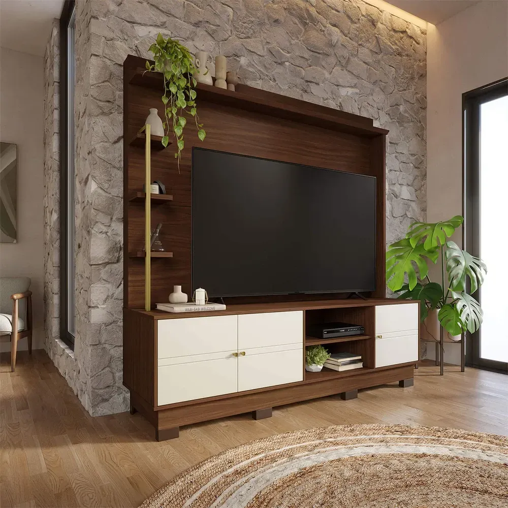 Estante para TV Até 70 Polegadas Paraná 3 Portas Nogueira Real/Off White Matte - Colibri - 1