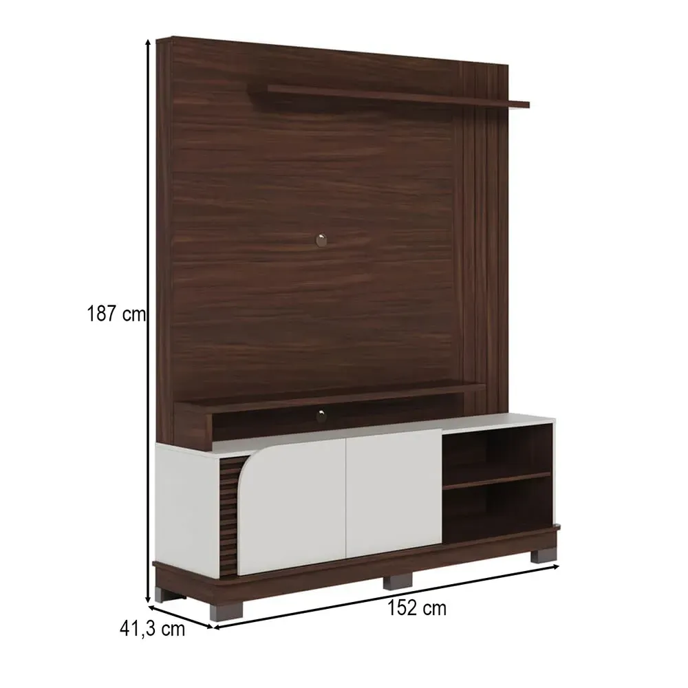 Estante para TV Até 65 Polegadas Jurerê 2 Portas Ripado Nogueira Real/Off White Matte - Colibri - 3
