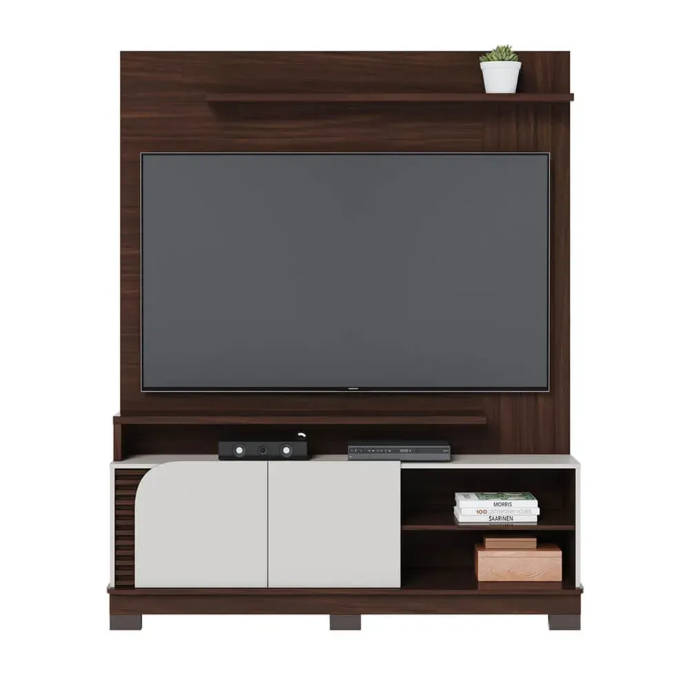 Estante para TV Até 65 Polegadas Jurerê 2 Portas Ripado Nogueira Real/Off White Matte - Colibri - 2