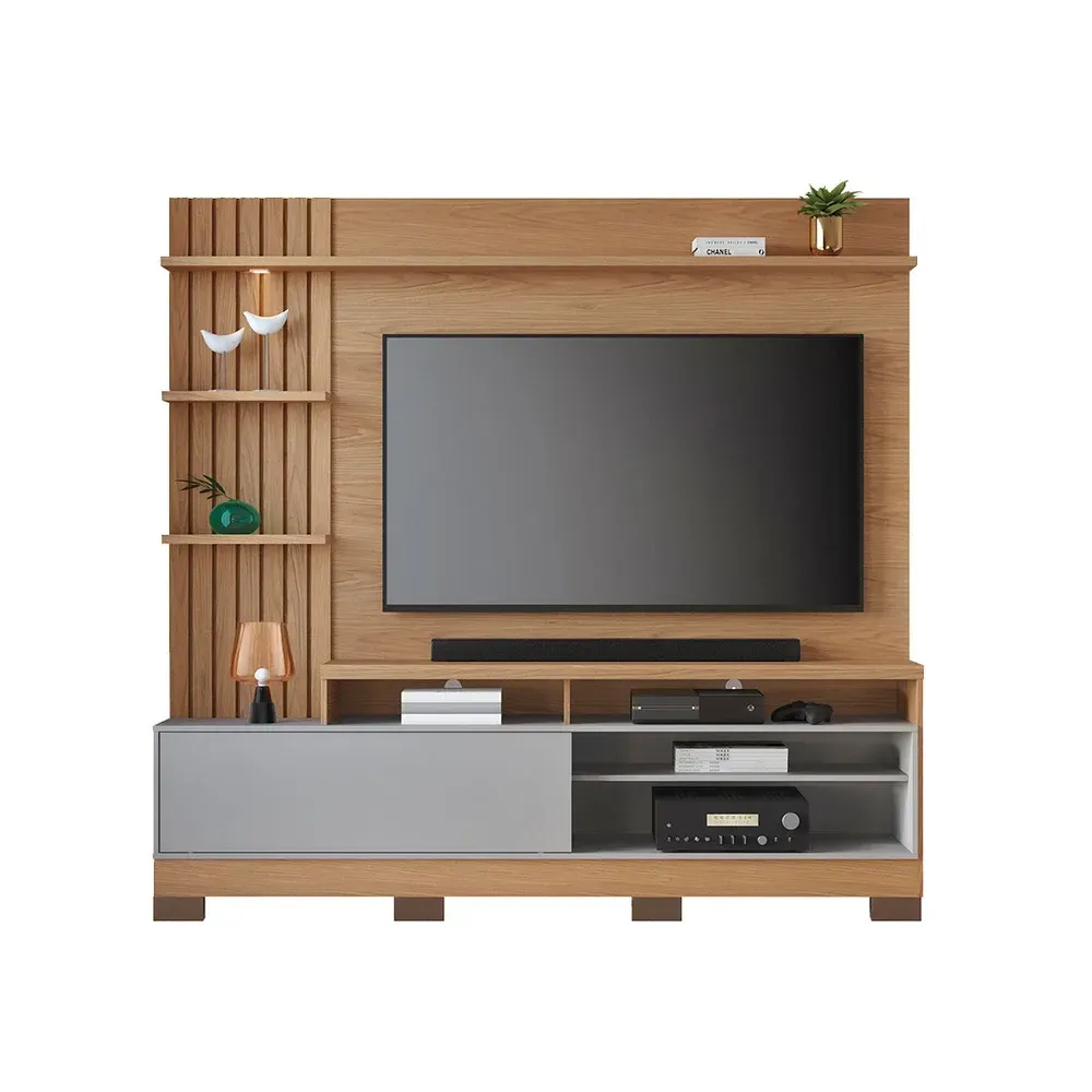 Estante para TV Até 65 Polegadas Maceió 1 Porta com LED Ripado Freijo/Cinza Fosco - Colibri - 2