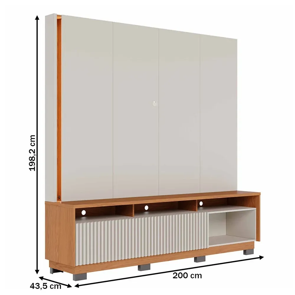 Estante para TV Até 75 Polegadas Jordao 2 Portas Ripado com LED Off White Matte/Freijó - Colibri - 3