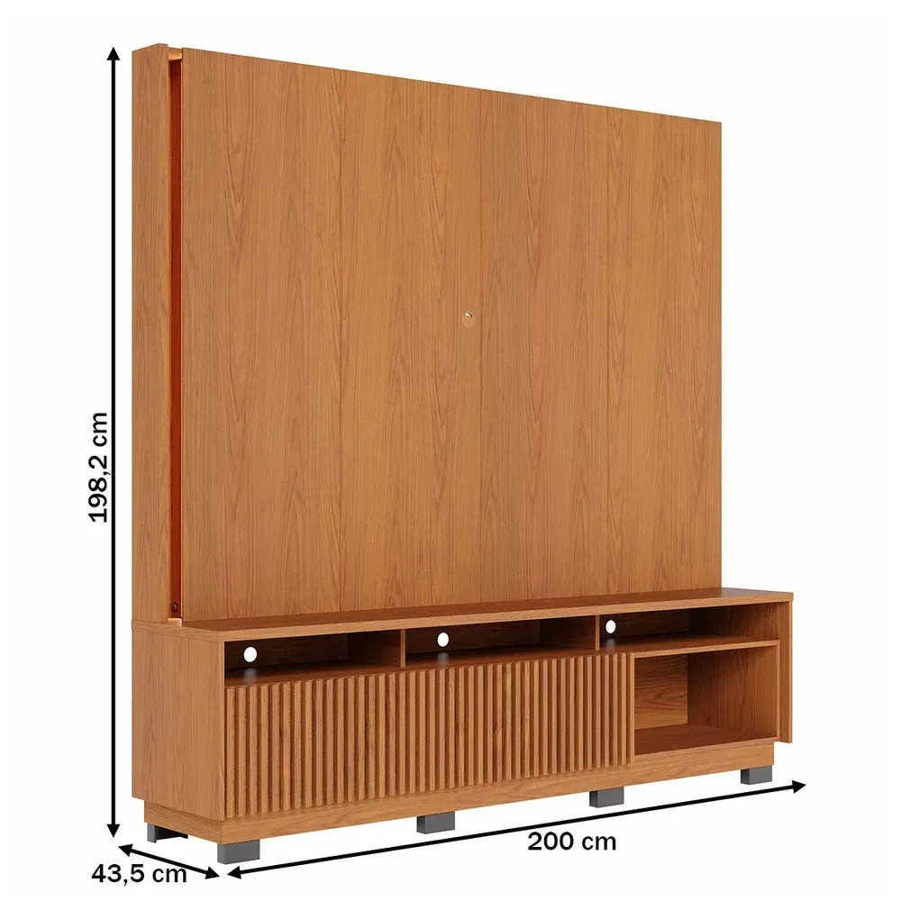 Estante para TV Até 75 Polegadas Jordao 2 Portas Ripado com LED Freijó - Colibri - 3