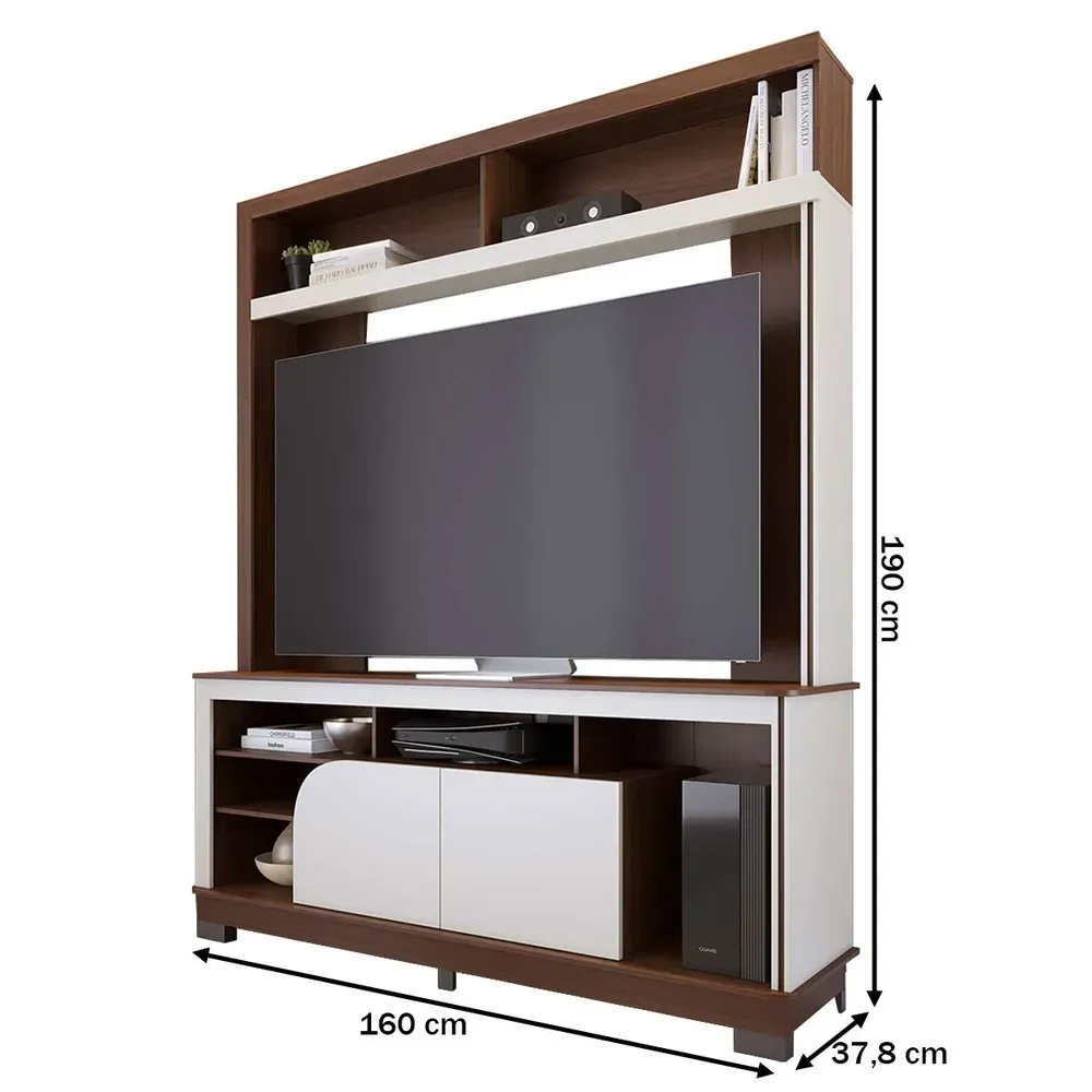 Estante para TV Até 65 Polegadas Belaya 2 Portas Nogueira Real/Off White Matte - Colibri - 3