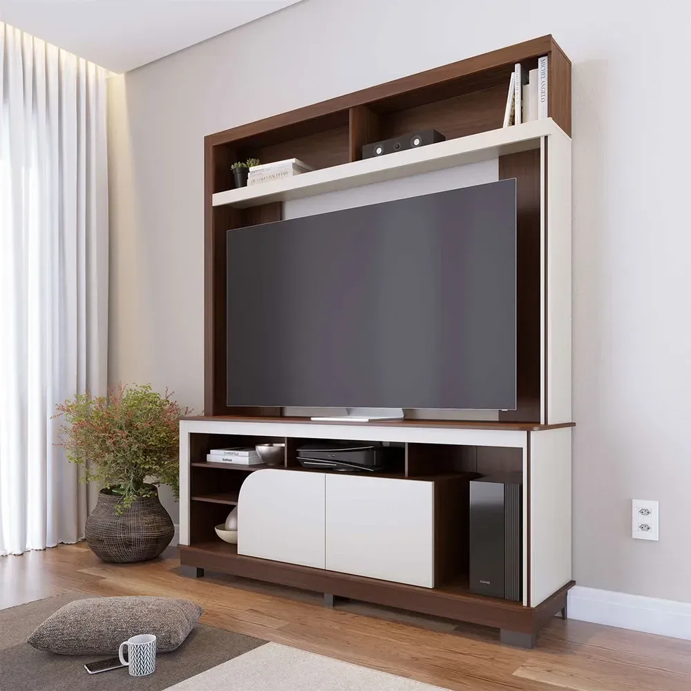 Estante para TV Até 65 Polegadas Belaya 2 Portas Nogueira Real/Off White Matte - Colibri - 1