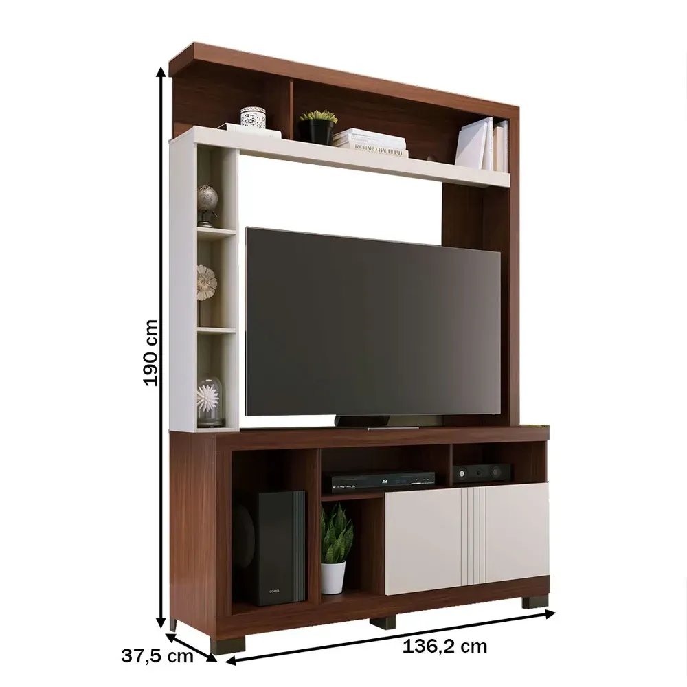 Estante para TV Até 50 Polegadas Elba 2 Portas Nogueira Real/Off White Matte - Colibri - 3