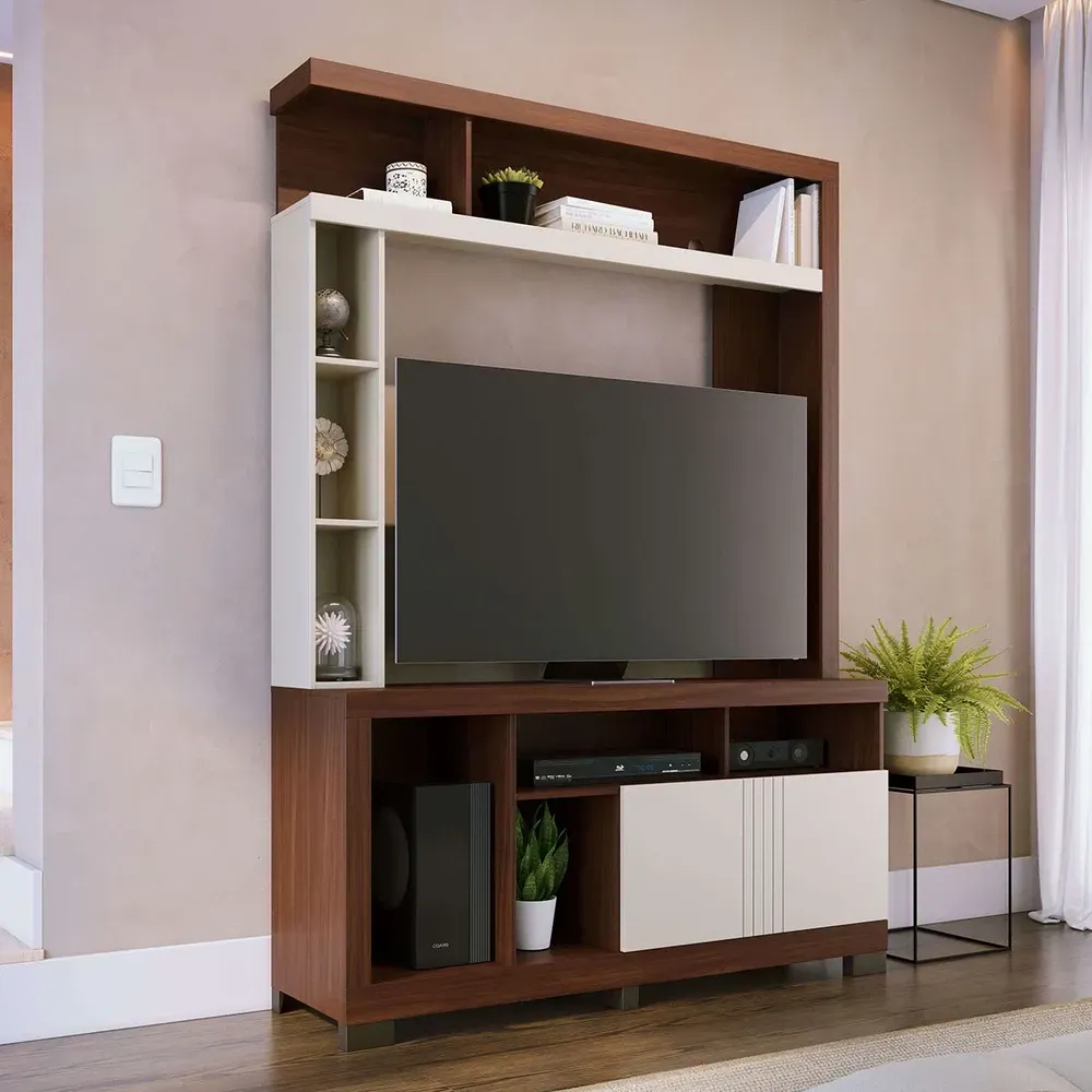 Estante para TV Até 50 Polegadas Elba 2 Portas Nogueira Real/Off White Matte - Colibri - 1
