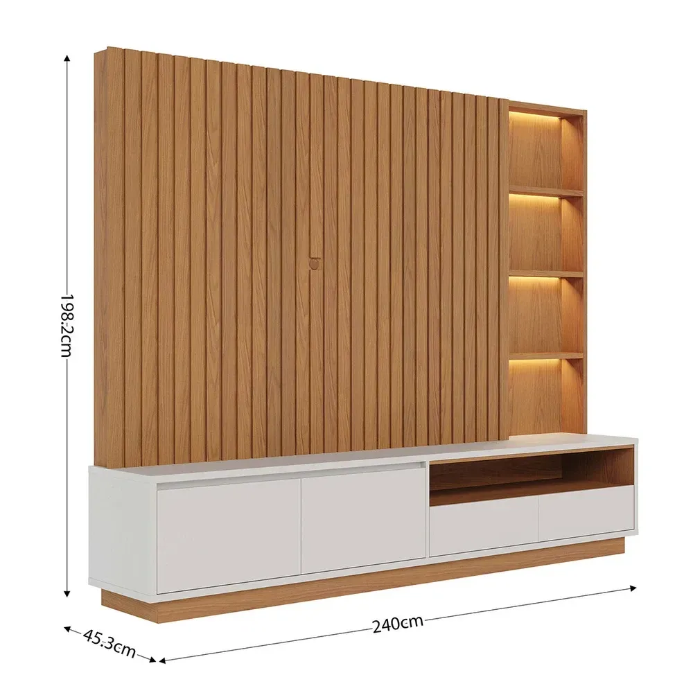 Estante para TV Até 82 Polegadas Cancun 4 Gavetas com LED Ripado Freijó/Off White Matte - Colibri - 3