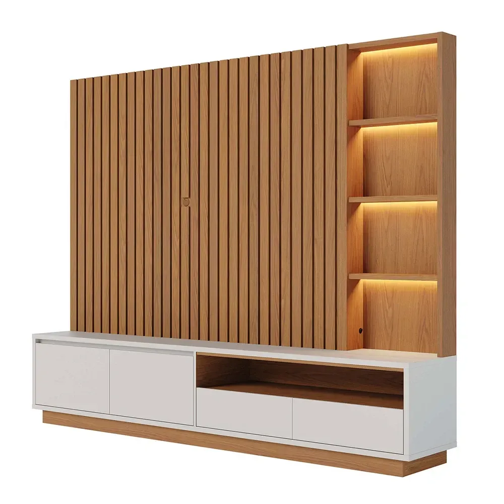 Estante para TV Até 82 Polegadas Cancun 4 Gavetas com LED Ripado Freijó/Off White Matte - Colibri - 2