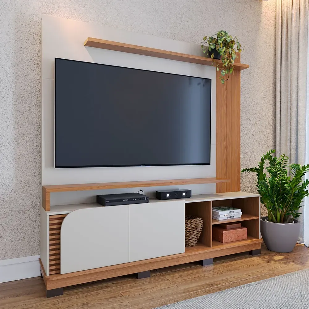 Estante para TV Até 75 Polegadas Jurerê 2 Portas Off White/Freijó - Colibri - 1