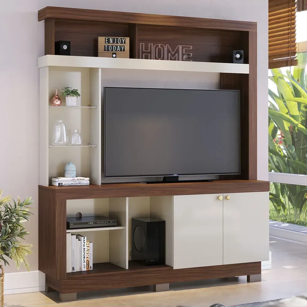 Estante para TV Até 50 Polegadas Valença 2 Portas Nogueira Real/Off White - Colibri - 1