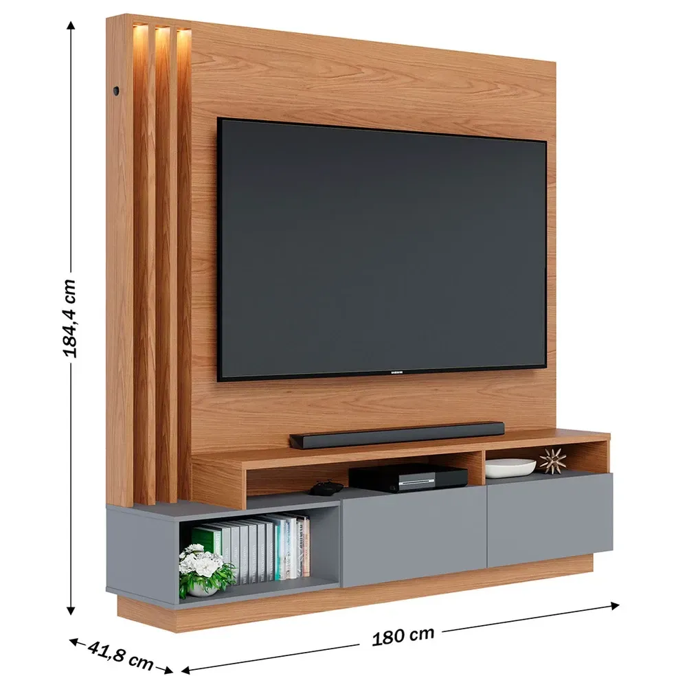 Estante para TV Até 75 Polegadas Humaitá 2 Portas Freijó/Cinza Fosco - Colibri - 3
