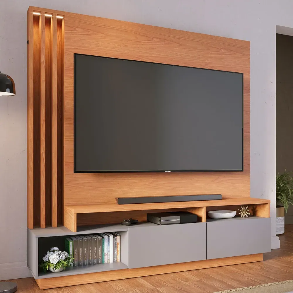 Estante para TV Até 75 Polegadas Humaitá 2 Portas Freijó/Cinza Fosco - Colibri - 1