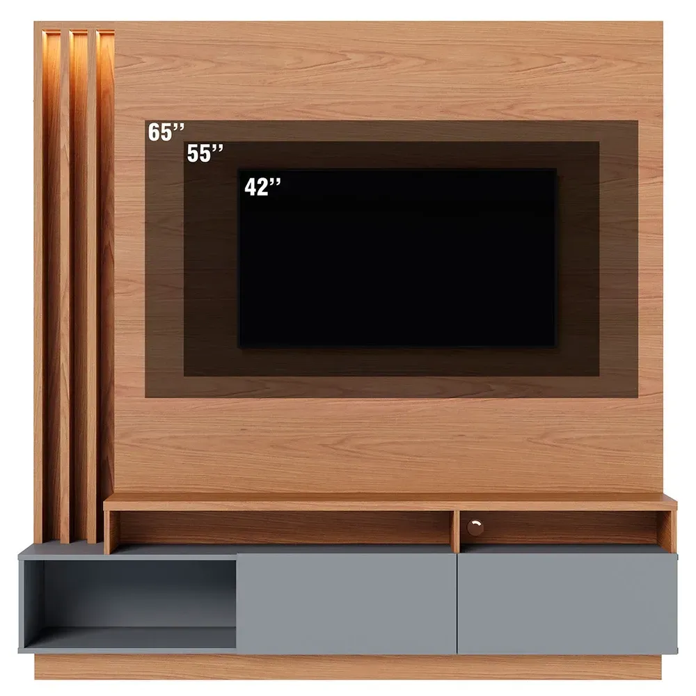 Estante para TV Até 75 Polegadas Humaitá 2 Portas Freijó/Cinza Fosco - Colibri - 2