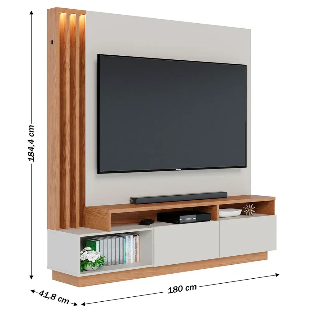 Estante para TV Até 75 Polegadas Humaitá 2 Portas Off White Matte/Freijó - Colibri - 3