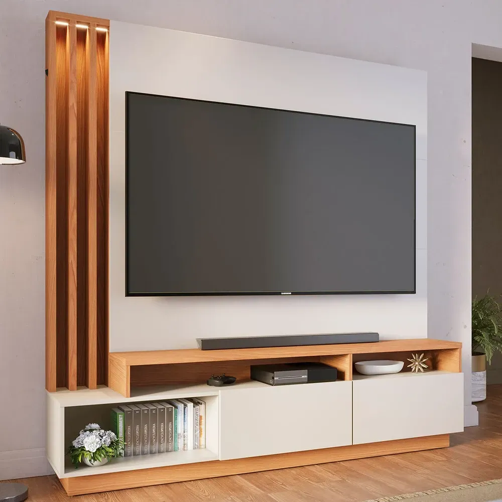 Estante para TV Até 75 Polegadas Humaitá 2 Portas Off White Matte/Freijó - Colibri - 1