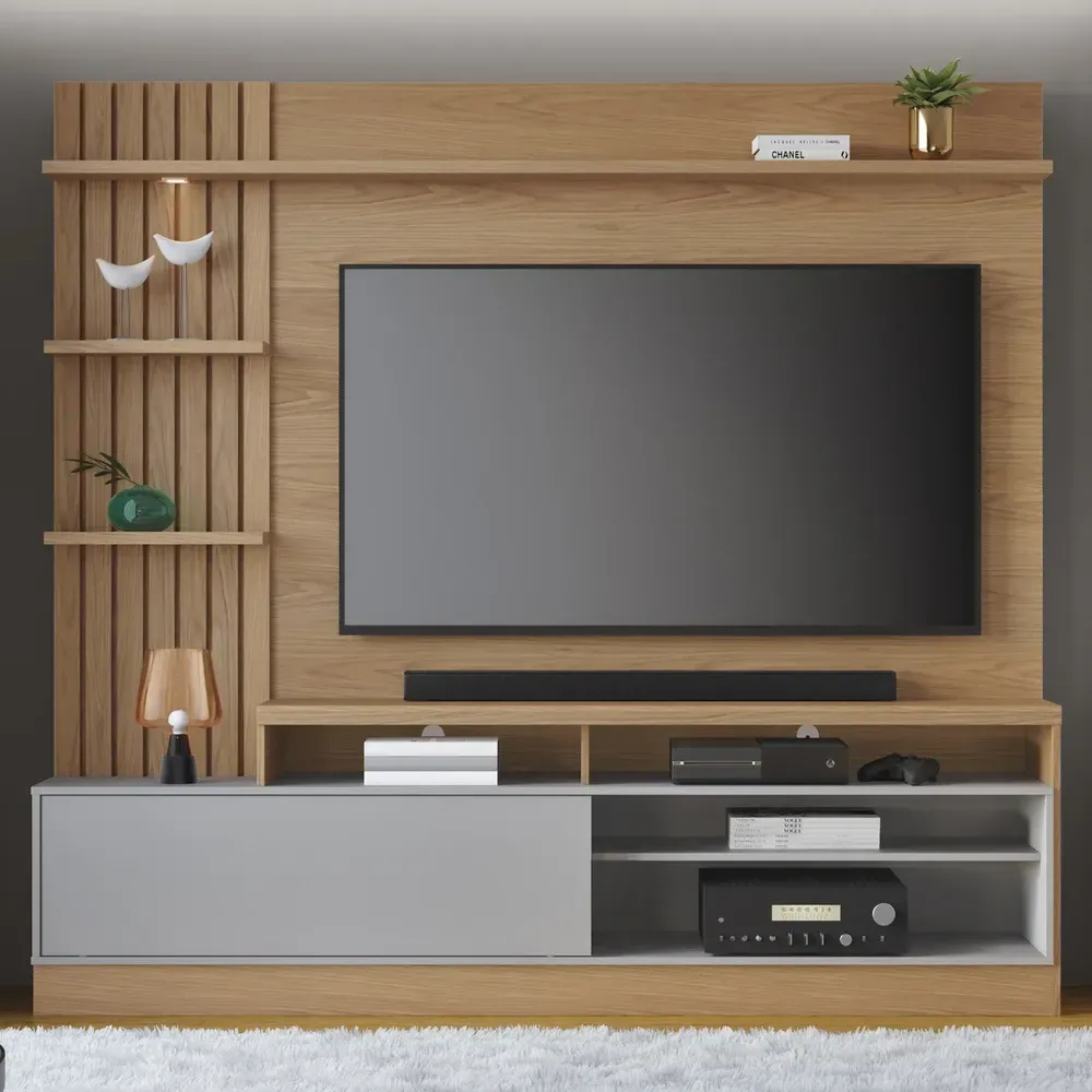Estante para TV Até 65 Polegadas Maceió 1 Porta com LED Freijó/Cinza Fosco - Colibri - 1