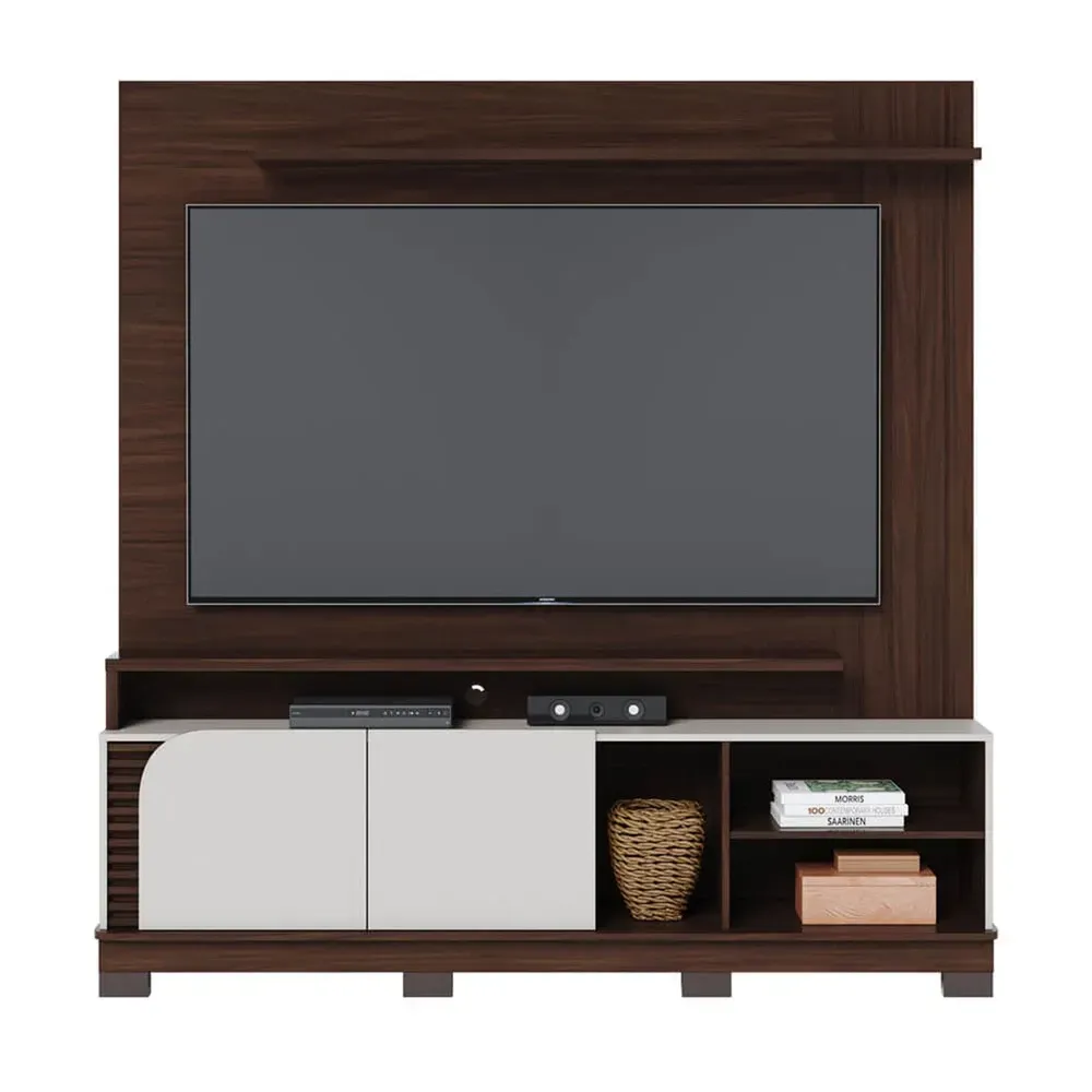 Estante para TV Até 75 Polegadas Jurerê 2 Portas Ripado Nogueira Real/Off White Matte - Colibri - 2