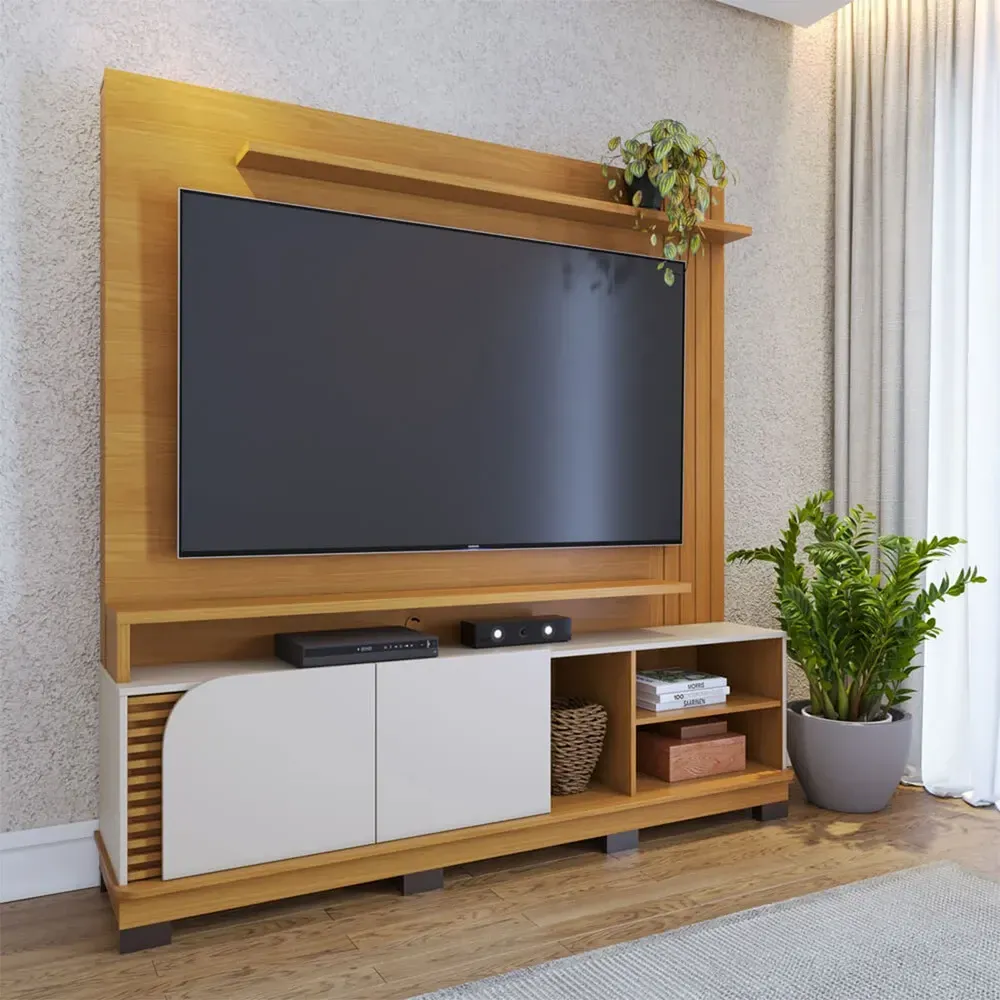 Estante para TV Até 75 Polegadas Jurerê 2 Portas Ripado Naturale/Off White Matte - Colibri - 1