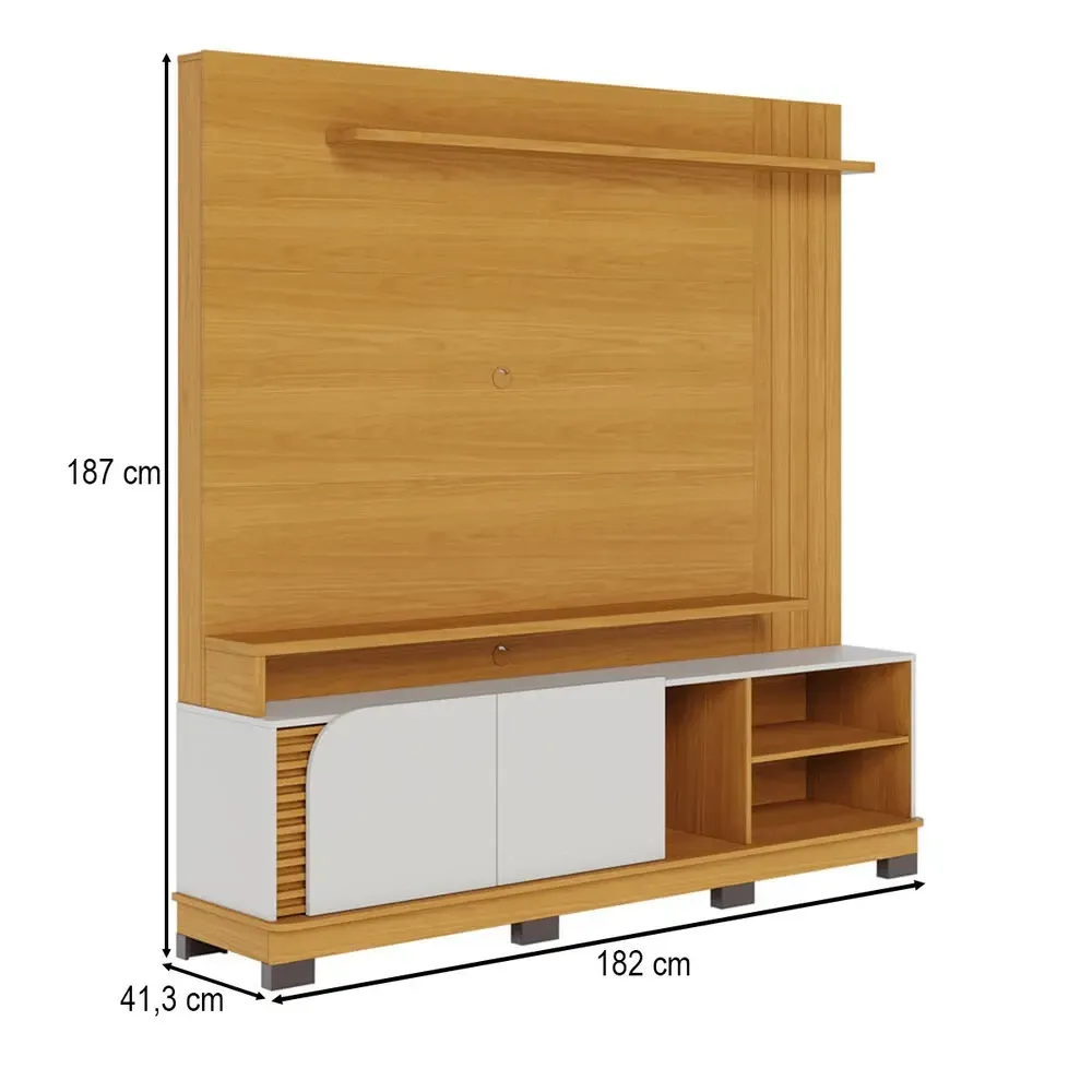 Estante para TV Até 75 Polegadas Jurerê 2 Portas Ripado Naturale/Off White Matte - Colibri - 3