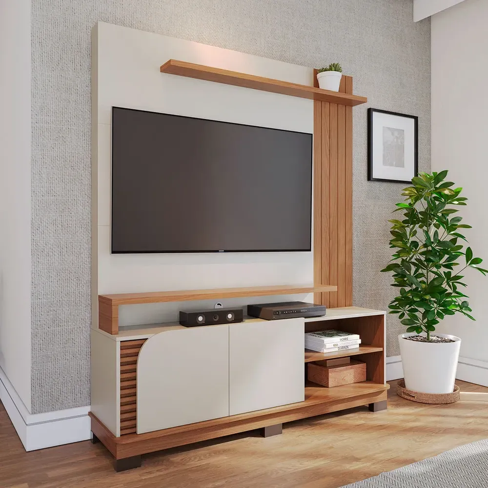 Estante para TV Até 65 Polegadas Jurerê 2 Portas Off White/Freijó - Colibri - 1