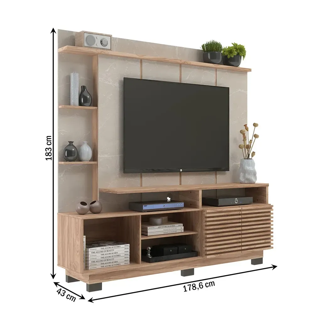 Estante para TV Até 60 Polegadas 2 Portas Carvalho Oak/Petra - Decibal - 3