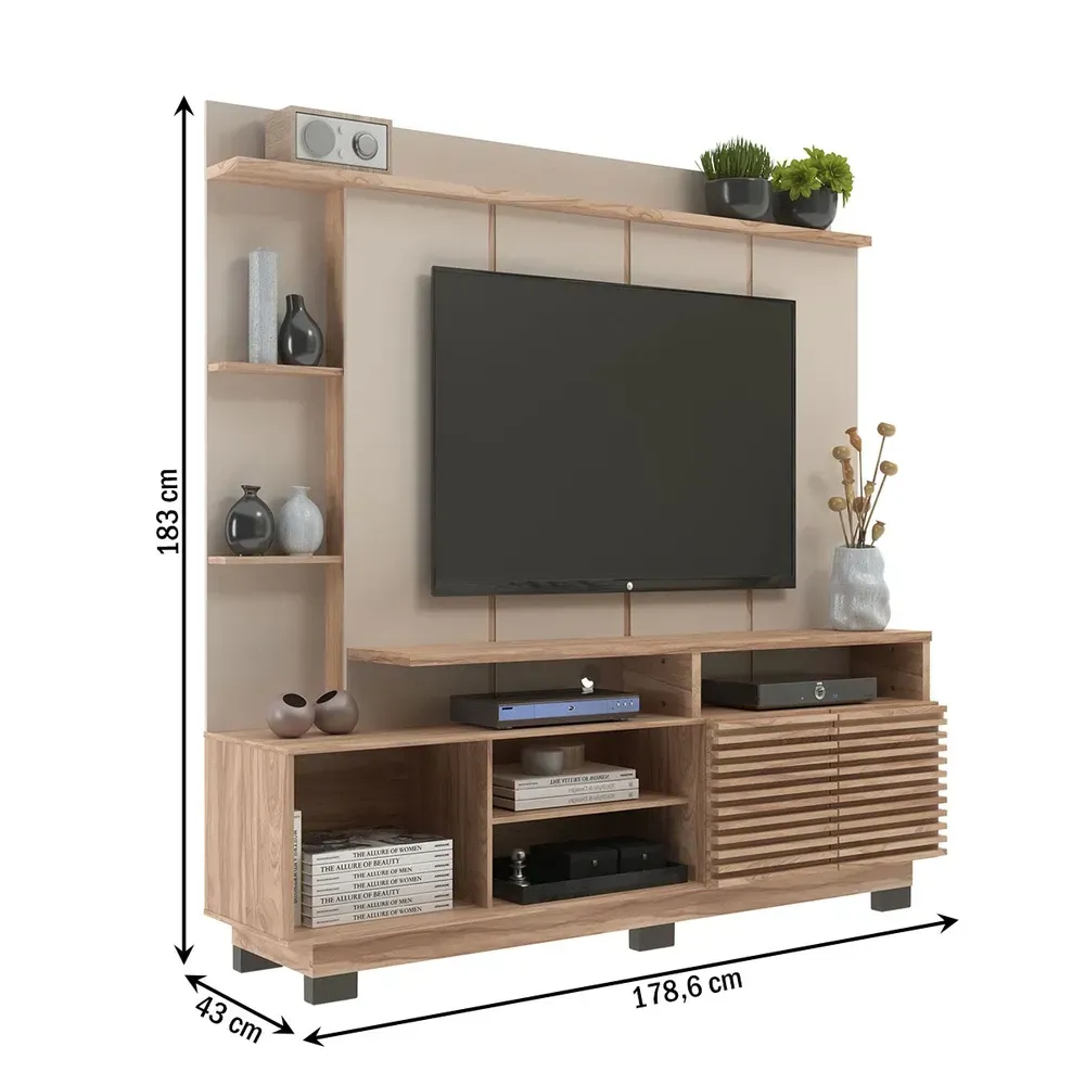Estante para TV Até 60 Polegadas 2 Portas Carvalho Oak/Cristalo - Decibal - 3