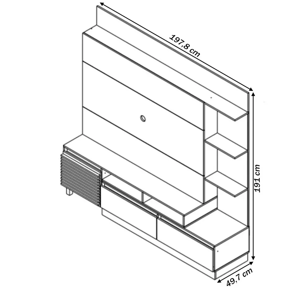 Estante para TV Até 50 Polegadas 1 Porta 2 Gavetas Naturalle/Cristalo - Decibal - 3
