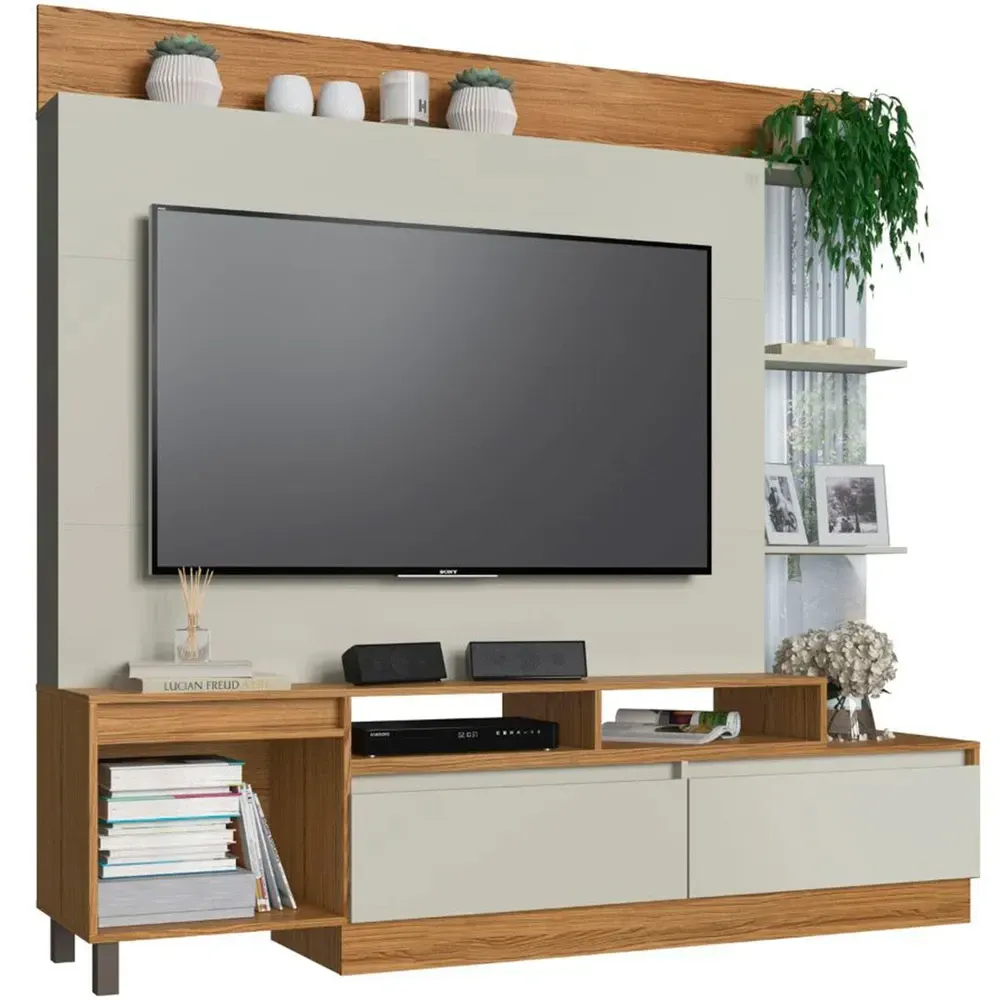 Estante para TV Até 50 Polegadas 1 Porta 2 Gavetas Naturalle/Cristalo - Decibal - 2