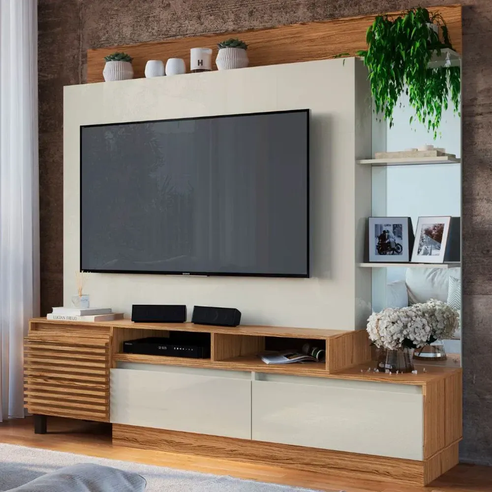 Estante para TV Até 50 Polegadas 1 Porta 2 Gavetas Naturalle/Cristalo - Decibal - 1