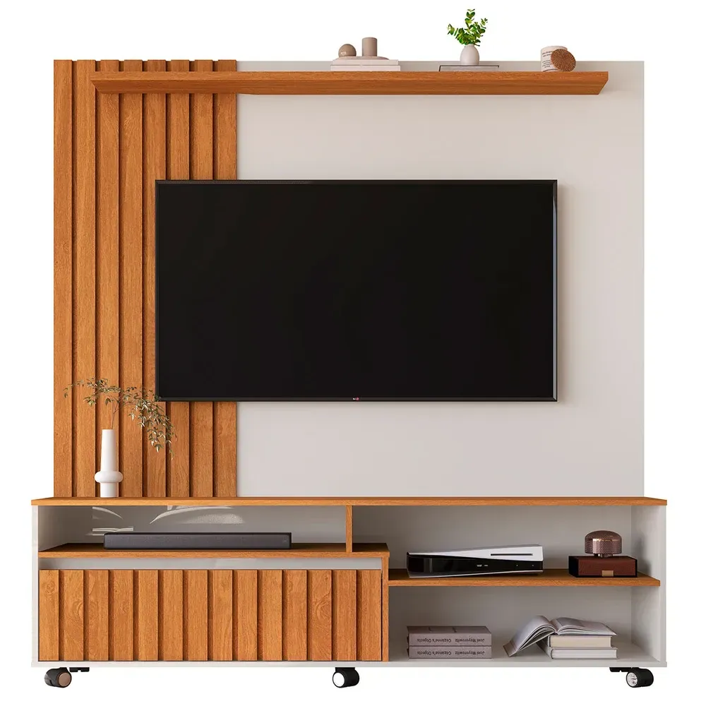 Estante para TV Até 65 Polegadas Havana 1 Gaveta Ripado Off White/Nature - Giga Móveis - 2