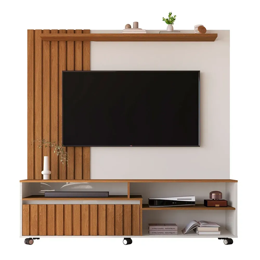 Estante para TV Até 65 Polegadas Havana 1 Gaveta Ripado Off White/Freijó - Giga Móveis - 2