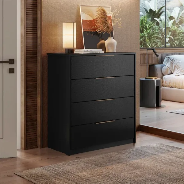 Cômoda Alia 4 Gavetas Preto Prime Tx/Amêndola - Demóbile
