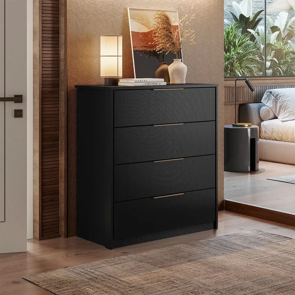 Cômoda Alia 4 Gavetas Preto Prime Tx/Amêndola - Demóbile - 1