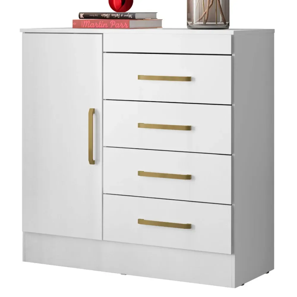 Cômoda Montevidéu 1 Porta 4 Gavetas Flex Branco/Rosa - Demóbile - 2