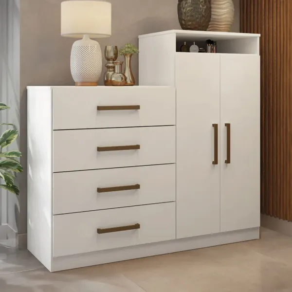 Cômoda Áurea 2 Portas 4 Gavetas Branco - Demóbile