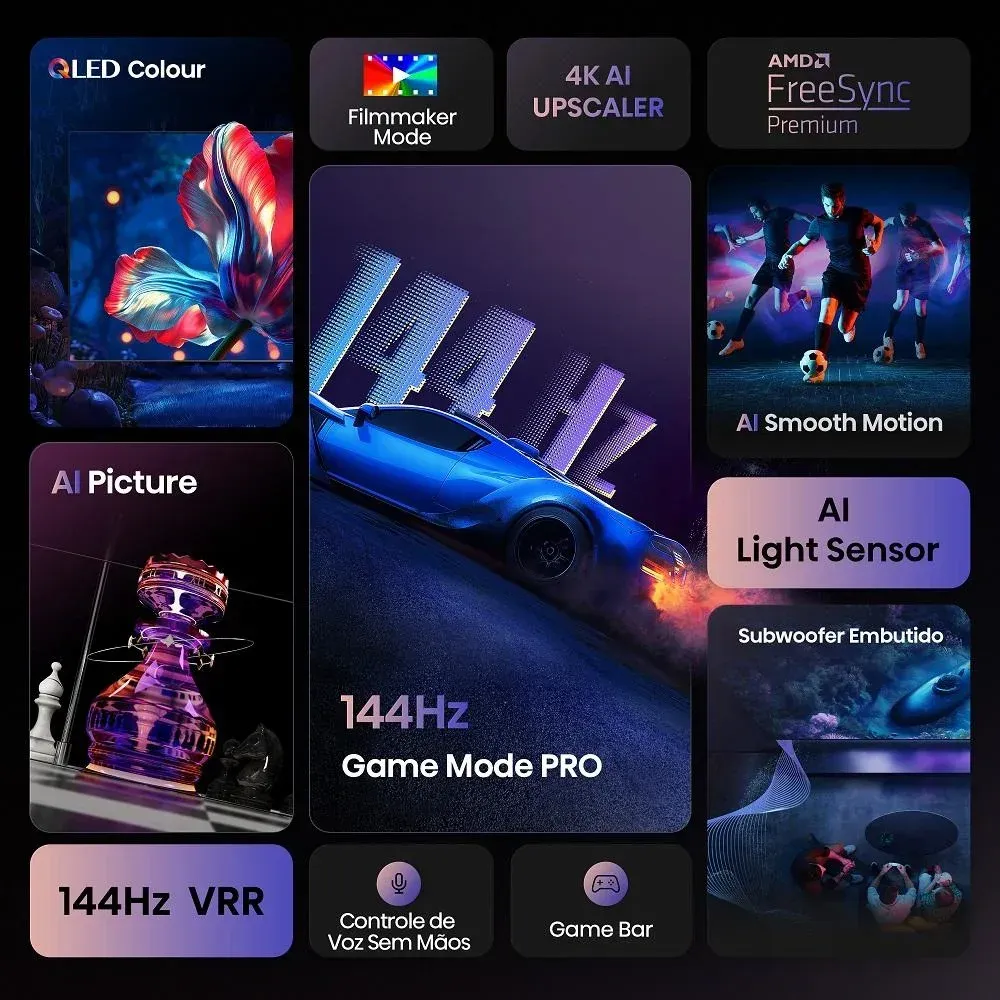 Smart TV Hisense QLED 4K 100" 100Q7QG com Processador AI Dolby Vision HDR10+ Adaptative HLG Filmmaker Mode Dolby Gaming Dolby Atmos e Alexa - 3