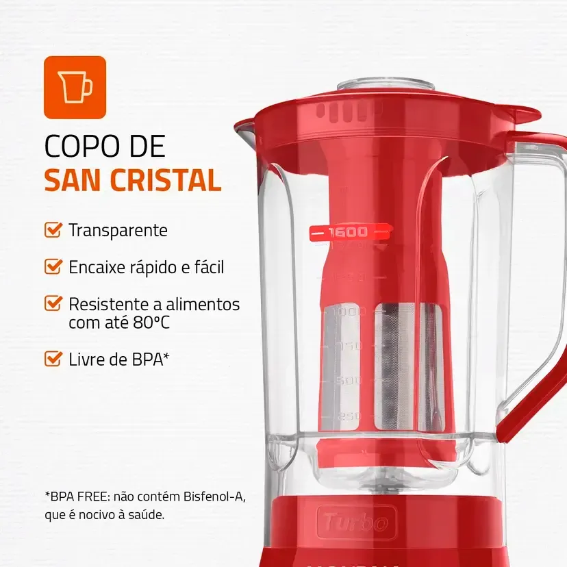 Liquidificador Mondial Turbo Power L99FB 2,2L 550W 3 Velocidades - Vermelho - 3