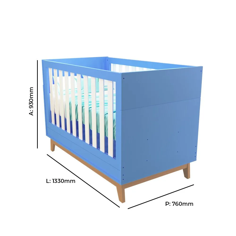 Berço Infantil Lucca 2 em 1 100% MDF Azul Seco - Tuboarte Móveis - 3