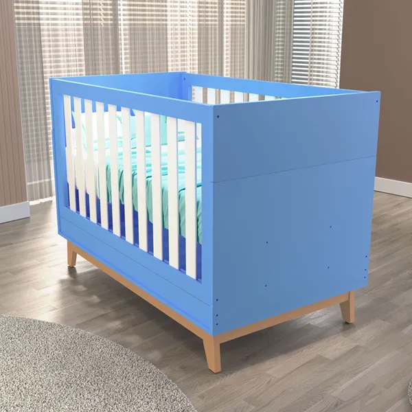 Berço Infantil Lucca 2 em 1 100% MDF Azul Seco - Tuboarte Móveis