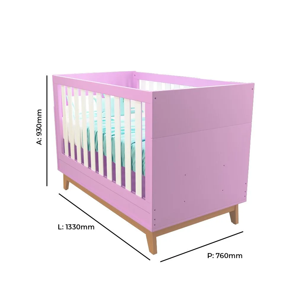Berço Infantil Lucca 2 em 1 100% MDF Rosa - Tuboarte Móveis - 3
